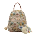 Rucksack für Mädchen mit Cartoon-Bärenmuster, 3D-Druck und Mond-Plüsch-Anhänger - Khaki Mit Anhänger