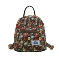 Cartoon floral print mini backpack for women in black canvas with adjustable straps - Black (Bag Only)