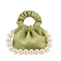 Light green pleated mini bucket bag for girls with decorative large pearl handle strap - Green