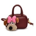 Mini burgundy girls' handbag with cute puppy plush charm and adjustable strap - Burgundy Dog Head Pendant