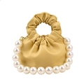 Mini-Eimertasche für Kinder in Gelb aus weichem Leder mit Perlenkette und Raffung - Gelb
