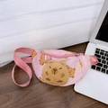 Pink cartoon capybara chest bag for kids with 3D plush animal and adjustable strap - Pink