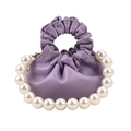 Mini purple pleated bucket bag for girls with decorative white pearl handle strap - Purple