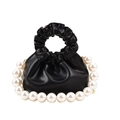 Sweet black pleated bucket bag for kids featuring a large decorative faux pearl handle - Black