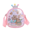 Pink cartoon bear crossbody bag for girls with sparkling sequins and crown plush balls - Pink