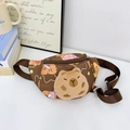 Brown Capybara kids fanny pack with cute cartoon print and plush animal patch - Brown