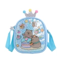Light blue cartoon kids crossbody bag with shiny crown, colorful pompoms and cute prints - Blue