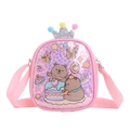 Pink glitter kids crossbody bag with cartoon bear prints and a silver crown decoration - Rose Pink