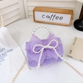 Lavender lace crossbody bag with large mesh bow and elegant pearl handle for girls - Purple Bow