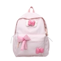 Pink plaid school backpack for kids with cute bows and plush bone patch on white background - Large / Pink