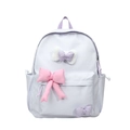 Chic purple plaid children's backpack featuring decorative pink and purple bows - Large / Purple