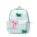Light blue plaid school backpack with cute 3D bows and canvas texture for girls - Large / Green