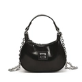 Mini borsa a mano in vernice nera lucida per bambine con catena d'argento - Nero