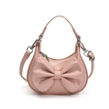 Mini bolso bandolera rosa para niñas con lazo, acabado brillante y correa ajustable - Rosa