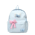 Light blue plaid kids backpack with decorative 3D bows and durable fabric construction - Large / Blue
