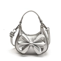 Mini bolso de mano plateado para niña con lazo grande y correa de hombro ajustable - Plateado
