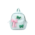 Kids plaid backpack in light blue with pink bow and green ruffles for girls - Small / Green