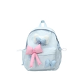 Blue plaid children backpack with cute pink bow and plush decorative details - Small / Blue