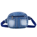 Sac banane en jean pour enfants et parents en bleu délavé avec sangle réglable pratique - Bleu