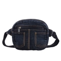 Sac de poitrine en denim bleu foncé avec coutures orange et poches zippées multiples - Noir