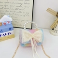 Regenbogen-Pailletten Handtasche für Mädchen mit Spitzenschleife und Perlengriff - Blau Rosa