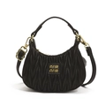 Elegant black Matelassé quilted half-moon handbag with gold hardware and top handle for girls - Black