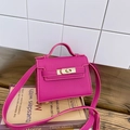 Mini magenta crossbody bag with litchi texture and classic metal twist lock for kids - Rose Purple
