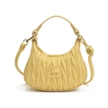 Pale yellow quilted crescent handbag for girls with gold hardware and shoulder strap - Yellow