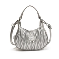 Silver mini crossbody bag for girls with matelassé pleated texture and top handle - Silver