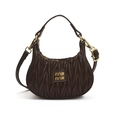 Dark brown pleated leather handbag for girls with gold buckle and top handle strap - Brown