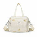 Quilted cream waffle fabric tote with yellow bear embroidery and adjustable strap - Bear Style