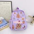 Purple checkered student backpack with Capybara cartoon patterns and lucky print - Purple