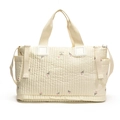 Quilted diaper bag with tulip embroidery, featuring large capacity and shoulder strap - Tulip White
