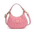 Pink quilted half-moon girl's handbag with adjustable strap and textured pleats - Rose Pink