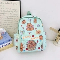 Mint green checkered backpack featuring cute capybara cartoon prints and floral patterns - Green