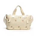 Off-white quilted diaper bag featuring cute brown bear embroidery and shoulder strap - Little Bear White