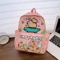 Pink Capybara print toddler backpack for girls made of durable waterproof nylon material - Pink