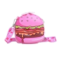 Borsa a tracolla per bambini in silicone rosa a forma di hamburger con cinturino - rosa acceso