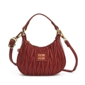 Mini red pleated hobo bag for girls with matelassé texture and gold metal logo - Red