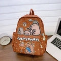 Brown backpack for children with cute capybara print and multiple storage pockets - Brown