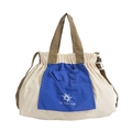Kids nylon tote bag in cream and navy blue with adjustable strap and drawstring top - Large / Blue