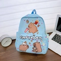 Light blue children's backpack featuring cute cartoon capybara prints and waterproof nylon - Blue