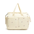 Quilted cotton diaper bag with cute floral embroidery and adjustable shoulder strap - Tulip White