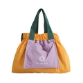 Contrast color kid's tote bag in yellow and purple with stylish pleated drawstring design - Large / Yellow