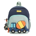 Zaino per bambini con simpatica ruspa a cartone animato in blu navy e verde chiaro - Blu Scuro con Ciondolo