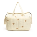 Quilted cream baby stroller organizer bag featuring embroidered cute bear patterns - Little Bear White
