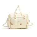 Borsa fasciatoio beige trapuntata con ricamo a orsetto e grande capacità - Orso Bianco