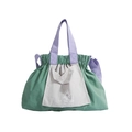 Kids large capacity canvas tote bag with green, grey, and lavender purple color contrast - Medium / Green