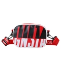 Bandolera infantil de estilo urbano en cuero con diseño de bloques en rojo, negro y blanco - Rojo