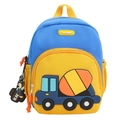 Zaino per bambini blu e giallo con design camion betoniera 3D e ciondolo cane - Blu Chiaro con Ciondolo